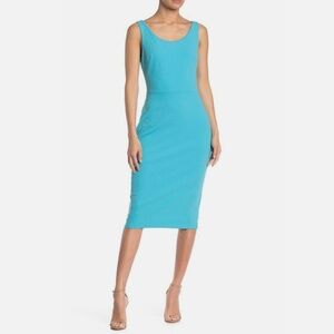 BETSEY JOHNSON Blue Scoop Neck Sleeveless Crepe Midi Dress Size 8